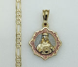 Plated Tri-Color Sacred Heart of Jesus 4mm 14K Diamond Cut Figaro Chain Necklace
