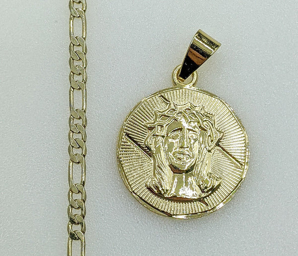 Plated Jesus 3mm Figaro Chain Necklace