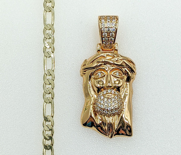 Plated Jesus 3mm Figaro Chain Necklace
