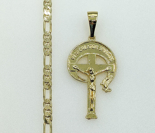 Plated Cross 4mm Figaro Chain Necklace