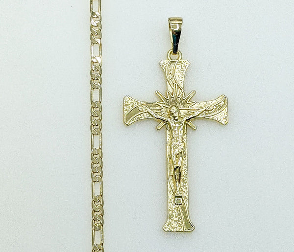 Plated Cross 4mm Figaro Chain Necklace