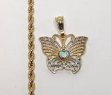 Plated Tri-Gold Butterfly 4mm Rope/Braided Chain Necklace