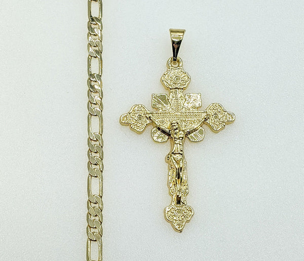 Plated Cross 4mm Figaro Chain Necklace