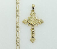 Plated Cross 4mm 14K Diamond Figaro Chain Necklace