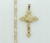 Plated Cross 4mm 14K Diamond Figaro Chain Necklace