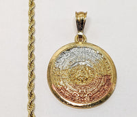 Plated Tri-Color Aztec Calendar 3mm Rope/Braided Chain Necklace