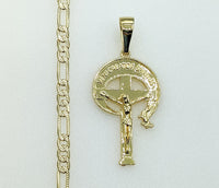 Plated Cross 4mm 14K Diamond Figaro Chain Necklace