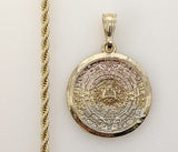 Plated Tri-Color Aztec Calendar 3mm Rope/Braided Chain Necklace