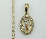 Plated Tri-Color Virgin Mary 3mm Star Chain Necklace