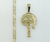 Plated Cross 4mm 14K Diamond Figaro Chain Necklace