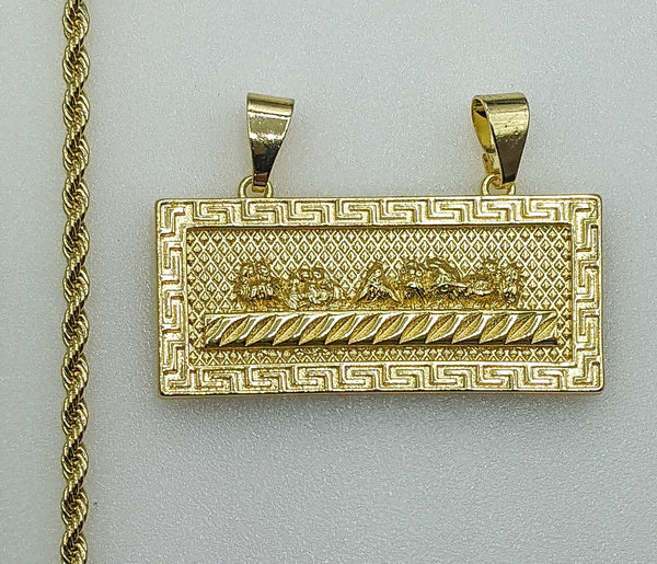 Plated The Last Supper Bar Pendant 3mm Rope/Braided Chain Necklace