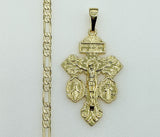 Plated Cross 4mm 14K Diamond Figaro Chain Necklace