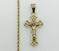 Plated Cross 2mm Rope/Braided Chain Necklace