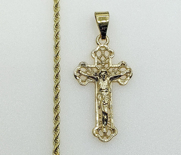 Plated Cross 2mm Rope/Braided Chain Necklace