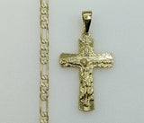 Plated Cross 4mm 14K Diamond Figaro Chain Necklace