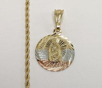 Plated Tri-Color Virgin Mary 2mm Rope/Braided Chain Necklace