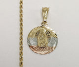 Plated Tri-Color Virgin Mary 2mm Rope/Braided Chain Necklace