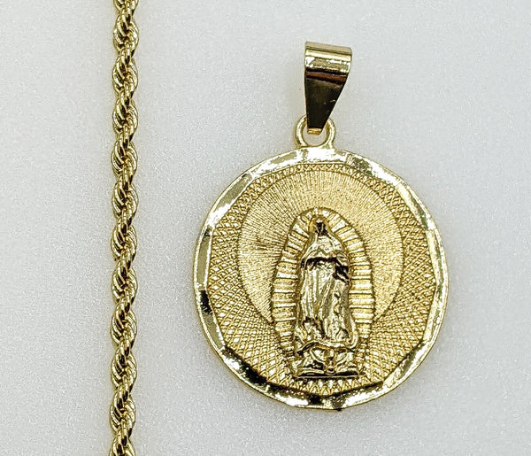 Plated Virgin Mary 3mm Rope/Braided Chain Necklace