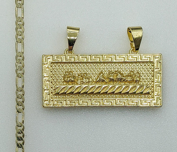 Plated The Last Supper Bar Pendant 3mm Figaro Chain Necklace