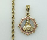 Plated Tri-Color Sacred Heart of Jesus 4mm Rope/Braided Chain Necklace