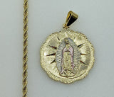 Plated Tri-Color Virgin Mary 3mm Rope/Braided Chain Necklace