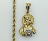 Plated Tri-Color Sacred Heart of Jesus 4mm Rope/Braided Chain Necklace