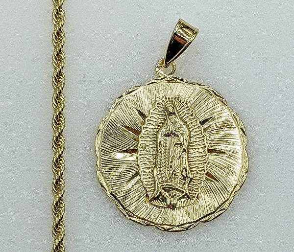 Plated Virgin Mary 3mm Rope/Braided Chain Necklace