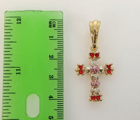 Plated Tri-Color Dainty Rose Cross Pendant