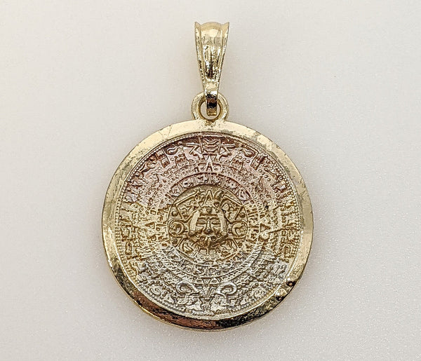 Plated Tri-Color Aztec Calendar Pendant