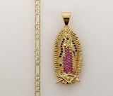 Plated Virgin Mary 4mm Figaro Chain Necklace