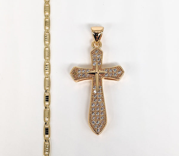 Plated Cross Pendant and Chain Necklace