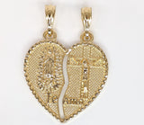 Plated Virgin Mary and Cross Break-A-Part Heart Pendant