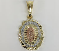 Plated Tri-Color "Mis 15 Años" Virgin Mary Pendant