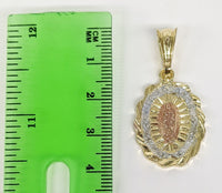 Plated Tri-Color Quince Virgin Mary 3mm Figaro Chain Necklace
