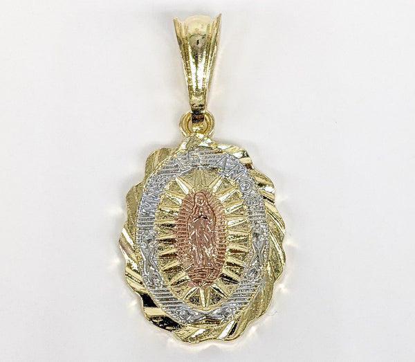 Plated Tri-Color "Mis 15 Años" Virgin Mary Pendant