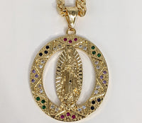 Plated Virgin Mary 5mm Figaro Chain Necklace
