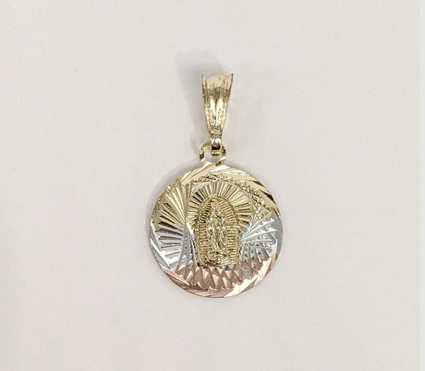 Plated Tri-Color Virgin Mary Medalla Pendant