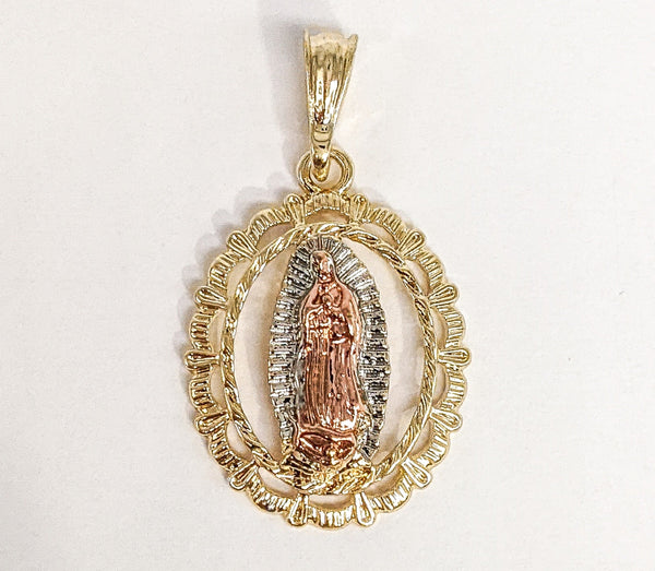 Plated Tri-Color Virgin Mary Pendant