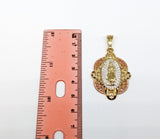 Plated Tri-Gold Virgin Mary 5mm Figaro Chain Necklace