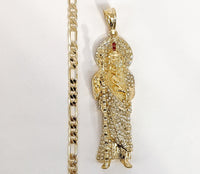 Plated Saint Jude Pendant and Figaro Chain Set