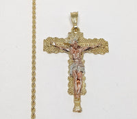 Plated Tri-Gold Cross 2mm Rope/Braided Chain Necklace
