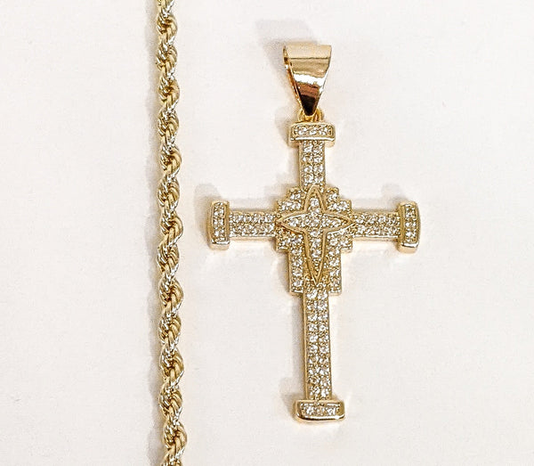 Plated Cross 3mm Rope/Braided Chain Necklace