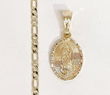 Plated Tri-Color Virgin Mary 3mm Figaro Chain Necklace