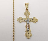 Plated Tri-Gold Cross 2mm Rope/Braided Chain Necklace