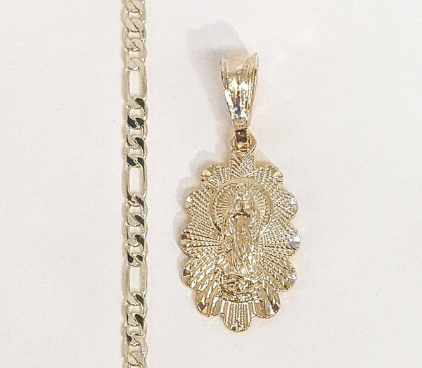 Plated Virgin Mary 3mm Figaro Chain Necklace