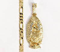 Plated Virgin Mary 5mm Figaro Chain Necklace