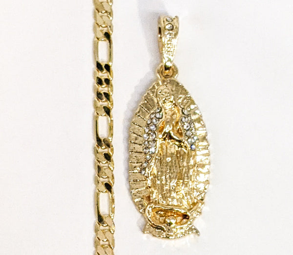 Plated Virgin Mary 5mm Figaro Chain Necklace