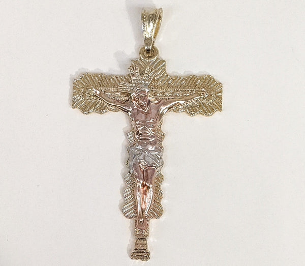 Plated Tri-Gold Cross Crucifix LARGE Pendant