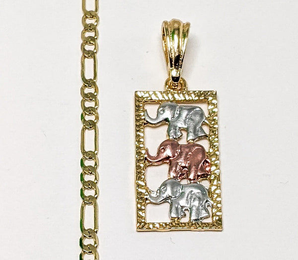Plated Tri-Color Elephant 4mm Figaro Chain Necklace