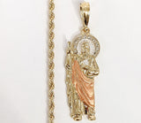 Plated Tri-Gold Saint Jude Pendant and Rope/Braided Chain Set*